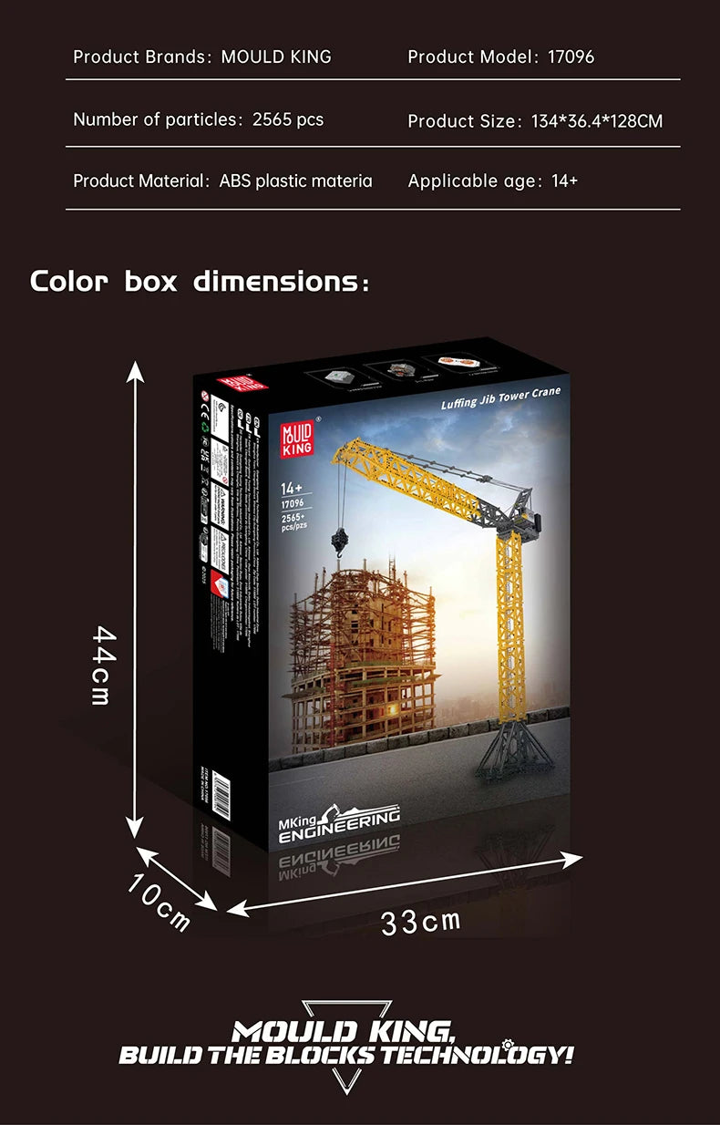 Mould King 17096 Technical Truck Toys The RC Luffing Jib Tower Crane Building Block Enginerring Crane Brick Kids Christmas Gift