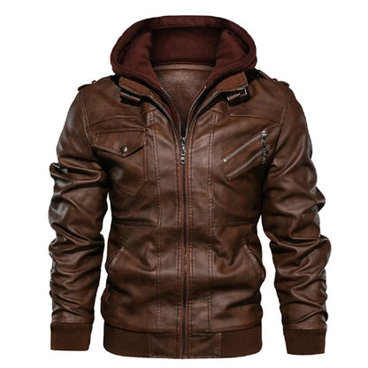 Men's Hooded Faux Leather Biker Jacket