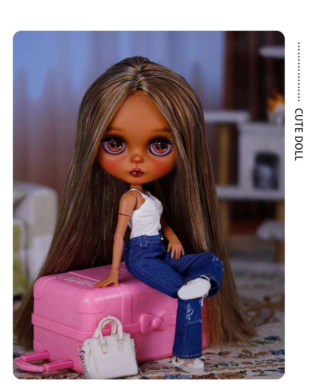 ICY DBS Bryce 1/6 Hand-Painted Doll Set Doll with Black skin, Long Lashes, and Sunspots SD Version