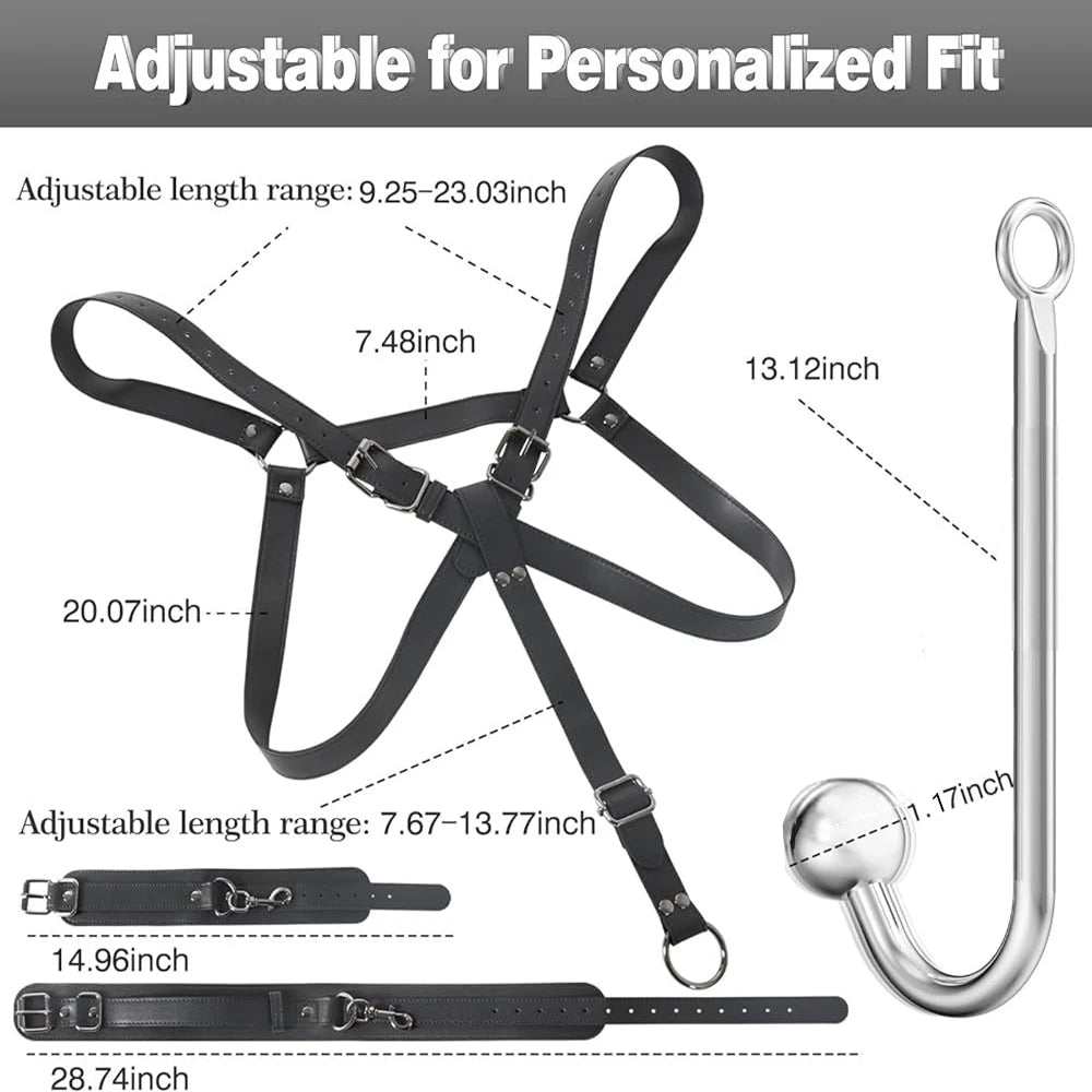 Erotic Toys Kits Adjustable Bondage Reverse Handcuffs Metal Anal Hook Binding Belt Sets Sex Toy For Couples BDSM Adult Toys