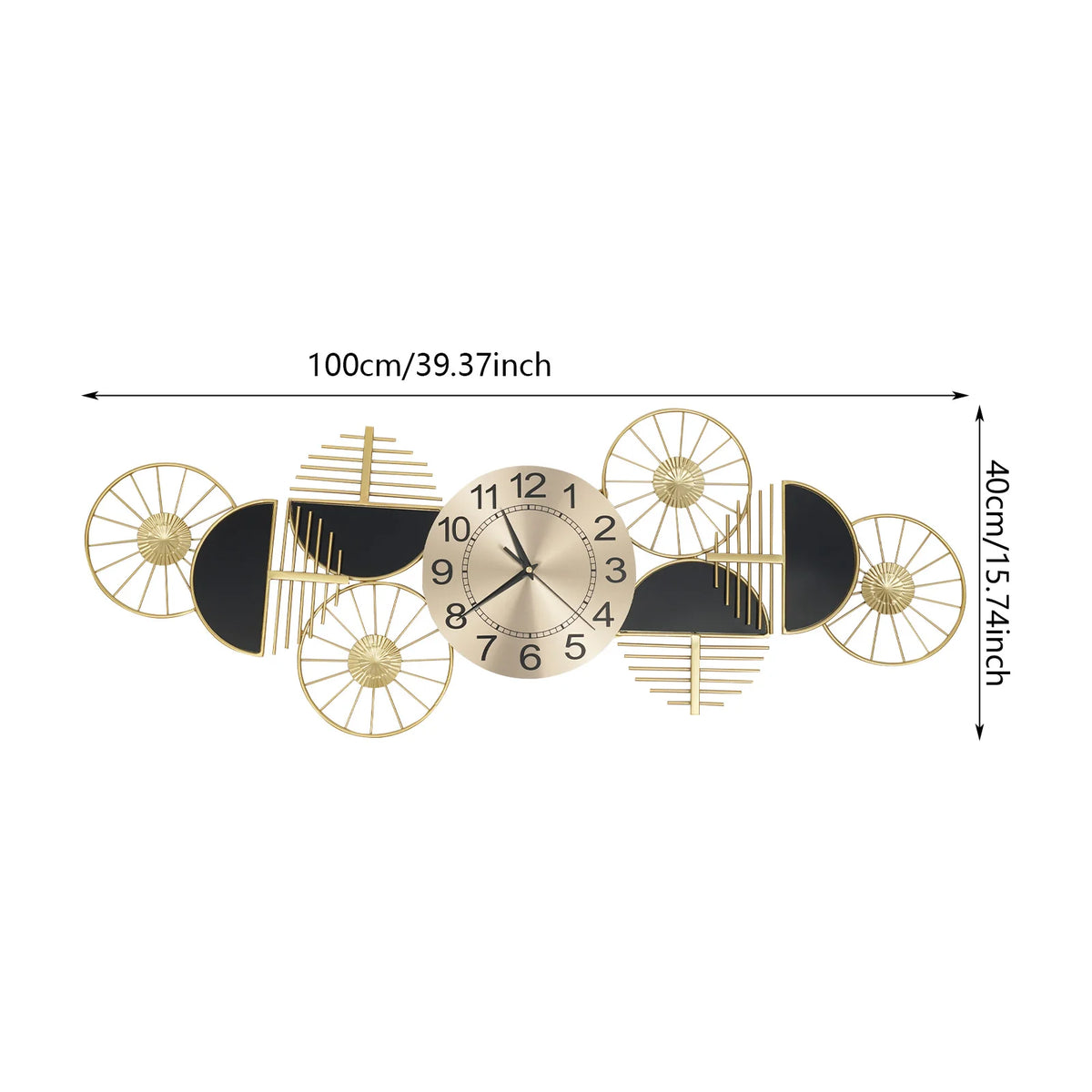 39.37in Metal Wall Clock, Geometric Artistic Layered Design Dual Horizontal & Vertical Mount Silent Non-Ticking Battery Operated Modern Decorative Clock for Living Room Bedroom Hallway Study