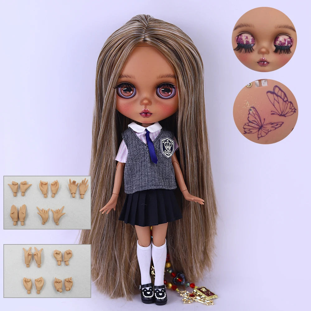 ICY DBS Bryce 1/6 Hand-Painted Doll Set Doll with Black skin, Long Lashes, and Sunspots SD Version