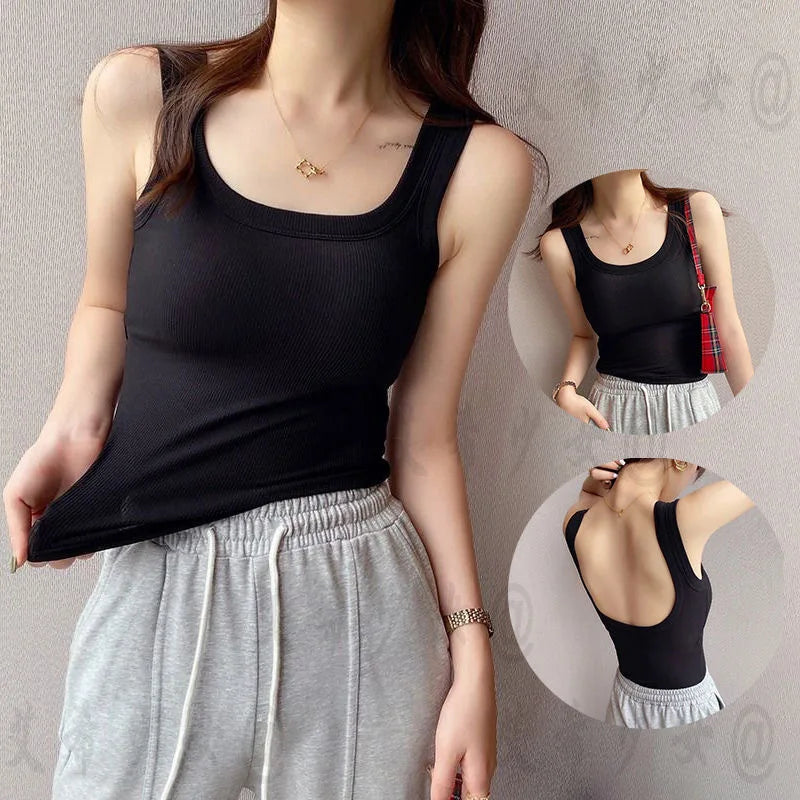 Sexy Backless Square Neck Camisole with Chest Cushion, Women's Hot Selling Outerwear Base, Slim Fit, Strapless Solid Color Top