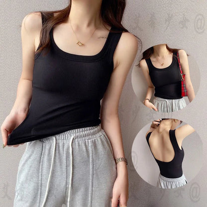 Sexy Backless Square Neck Camisole with Chest Cushion, Women's Hot Selling Outerwear Base, Slim Fit, Strapless Solid Color Top