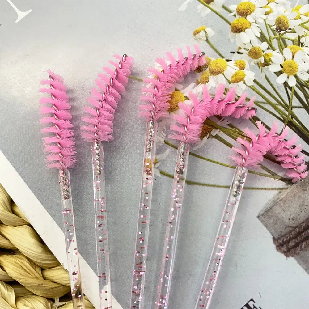 50Pcs Makeup Brushes Disposable Crystal Eyebrow Brush Diamond Handle Mascara Wand Applicator Eye Lashes Eyelash Extension Tools