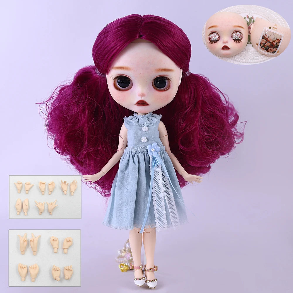 ICY DBS Blyth 1/6 Doll Hand drawn White Skin Red Rose Hand drawn Set Girl Gift