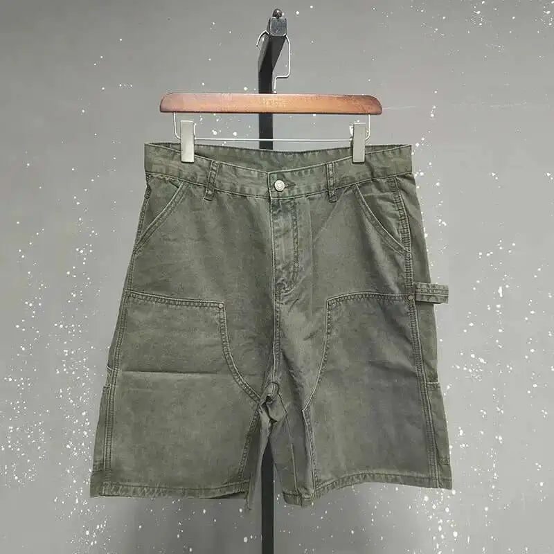 IEFB Men's Wear Knee Length Denim Shorts Summer New Multi Pocket Loose Jeans Solid Color Japanese Style Male Overalls 9C6027