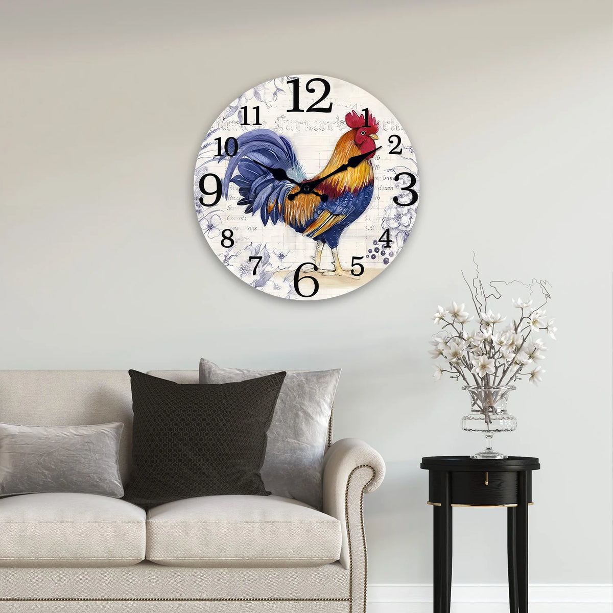 Fashionable Rooster Pattern Wooden Wall Clock for Living Room, Bedroom, Kitchen, Home Decoration, Silent Quartz Clock, Holiday Gift, 10 Inches, 12 Inches (No Battery)
