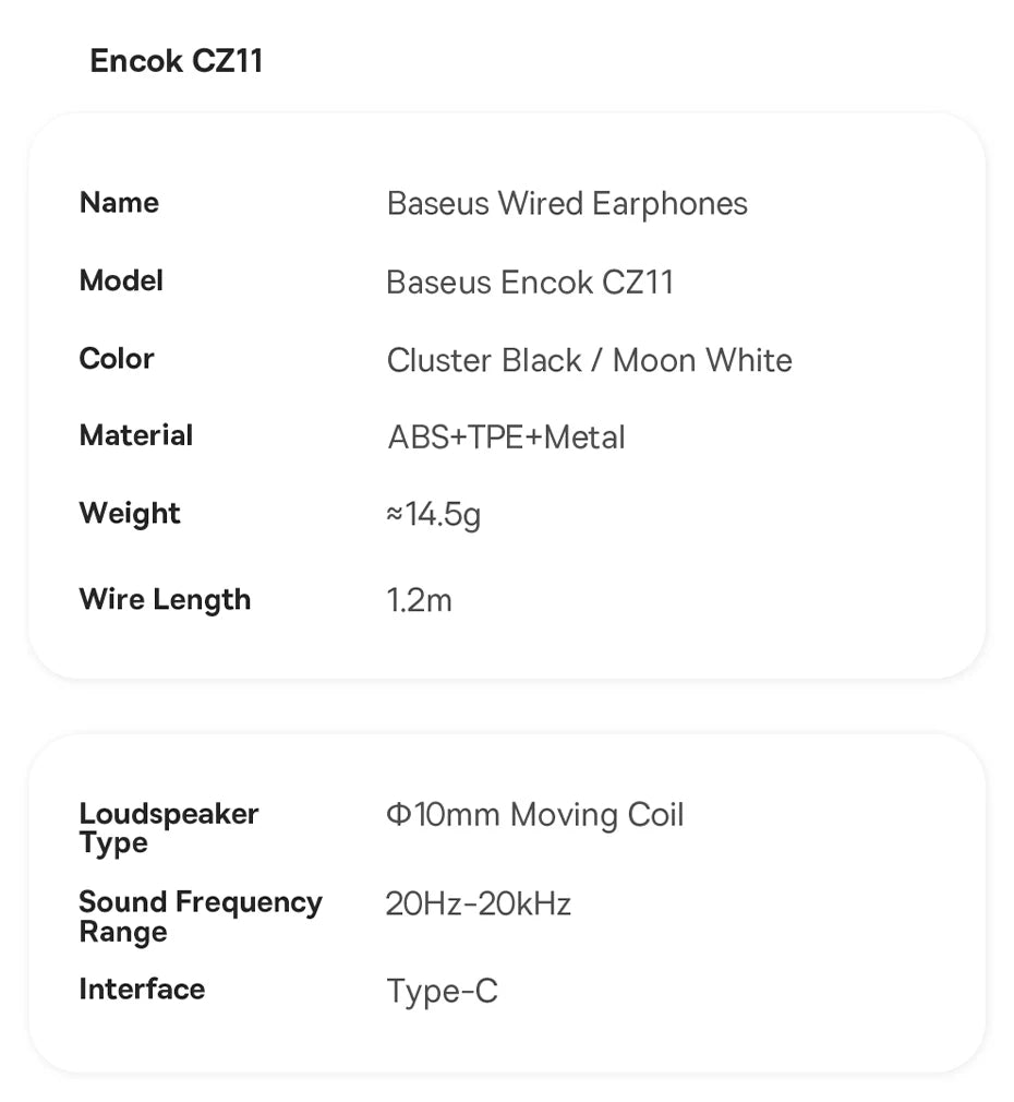 Baseus Encok CZ11/HZ11 Wired Earphones Type-C/3.5mm Jack Wired Headphones With Mic 120°Angle For Laptop Computer Tablet Phone