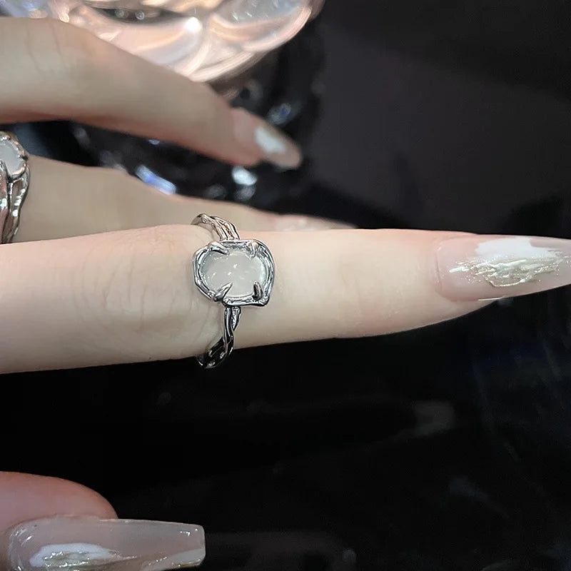 Irregular Cross Star Opal Rings Y2K Natural Stone Star Ring for Women Men Couple Rings Moonstone Zircon Ring Unisex Jewelry 2024