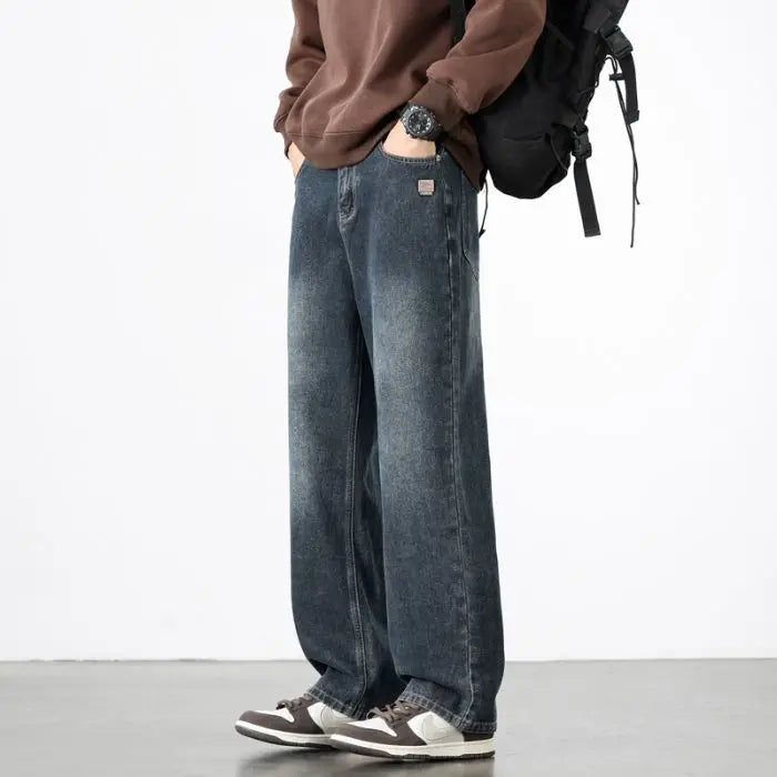 Spring Autumn New Men's Straight Vintage Fit Jeans Casual Trousers High Quality Male Korean Fashion Baggy Wide Leg Denim Pants