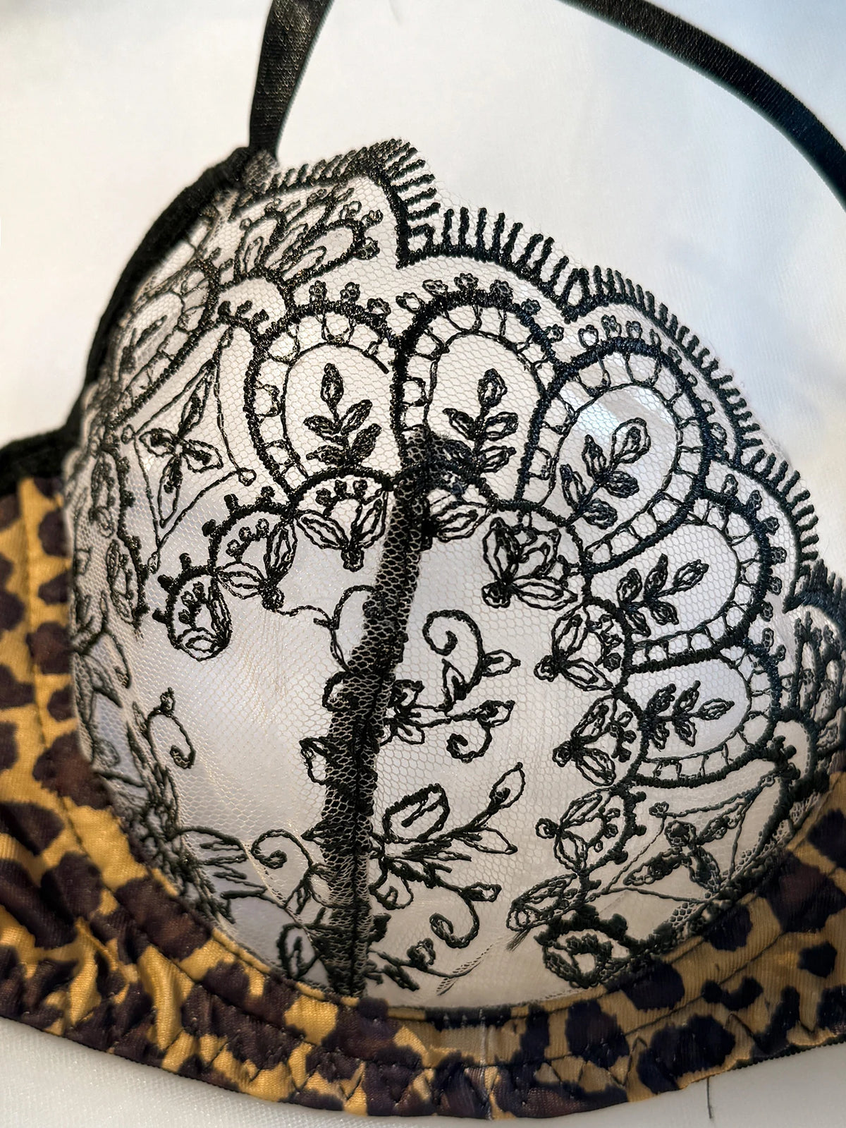 Black Leopard Lace Embroidered Bra & Thong Set