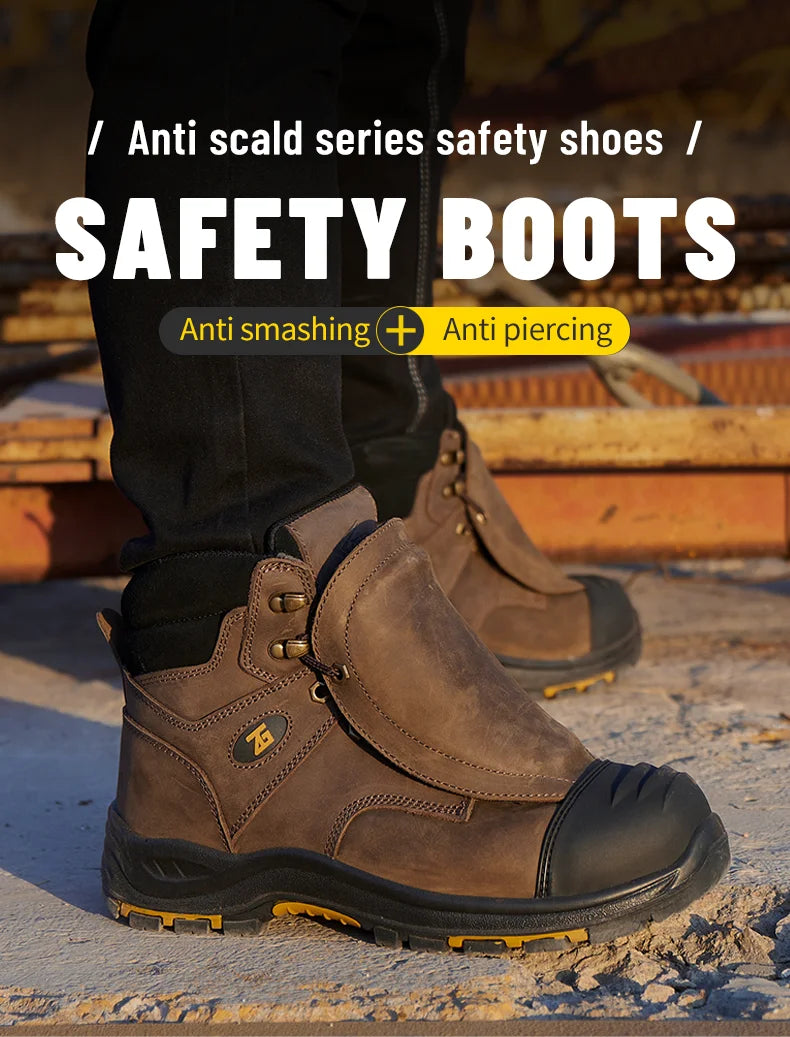 Genuine Leather Work Safety Boots Men High Temperature Resistant Welding Shoes Puncture-Proof Indestructible Shoes Work Boots