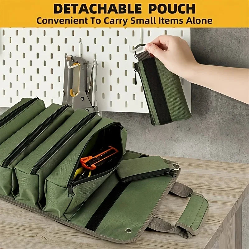 Heavy-Duty Roll-Up Tool Bag - Oxford Fabric Multi-Tool Organizer All-in-One Garage Storage for Mechanics/Electricians/Carpenters