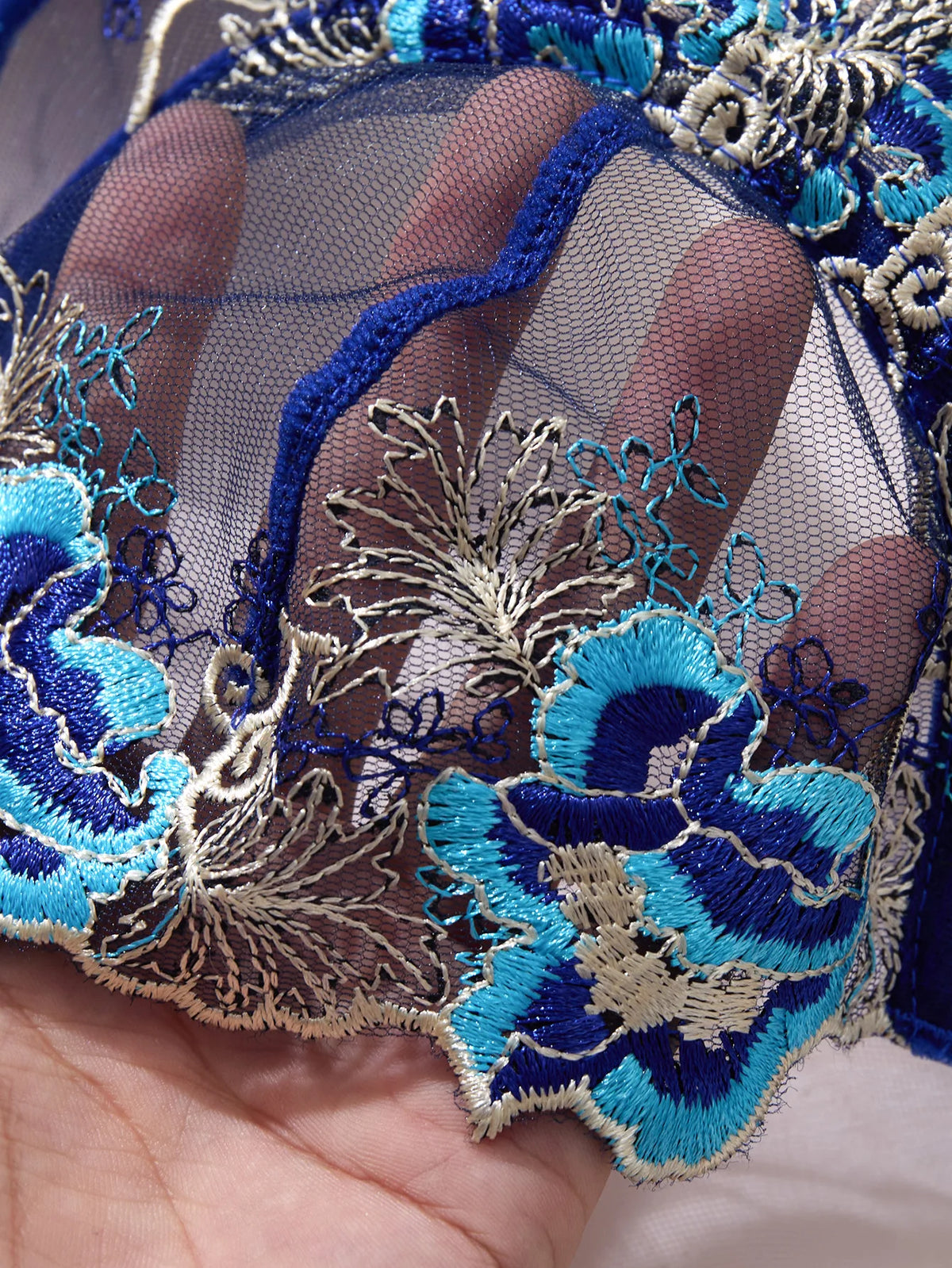 Blue Floral Lace Lingerie Set