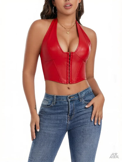 Women's PU Leather Corset-Style Vest Top