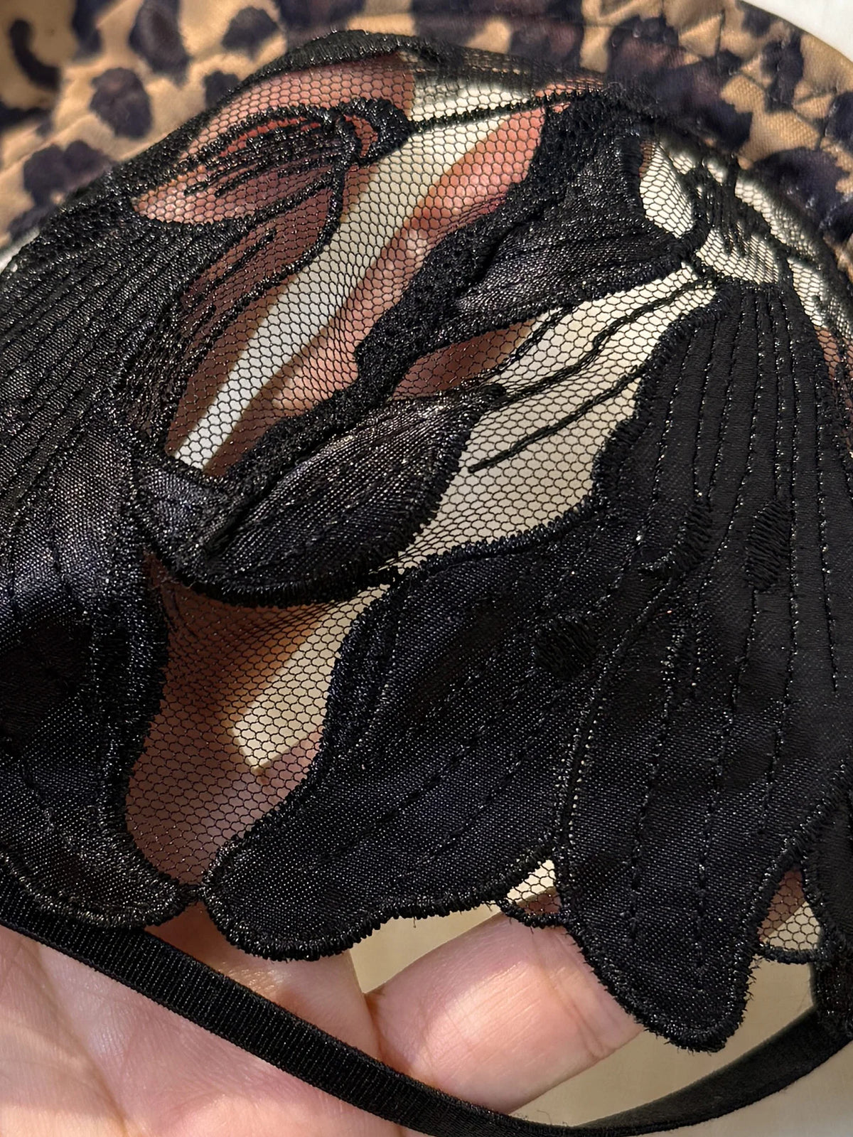 Black Leopard Floral Embroidered Bra & Thong Set