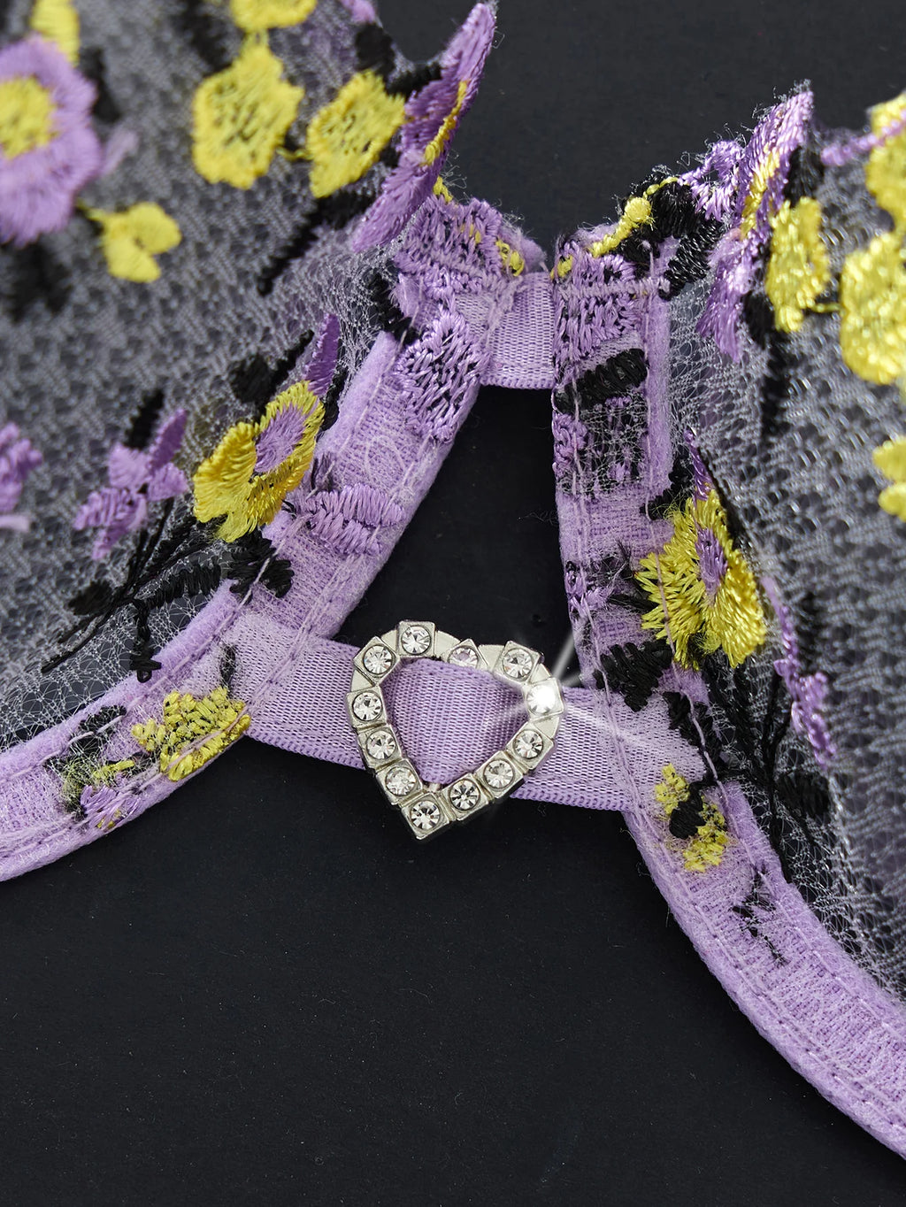 Women's Purple Floral Embroidered Bra & Brief Set