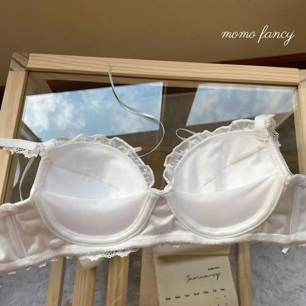 Lolita Prom Solid Color Sweet Bra Sexy Lace Bra Adjustable Gathering Anti-Expansion Bra Sweet Temperament Court Bra