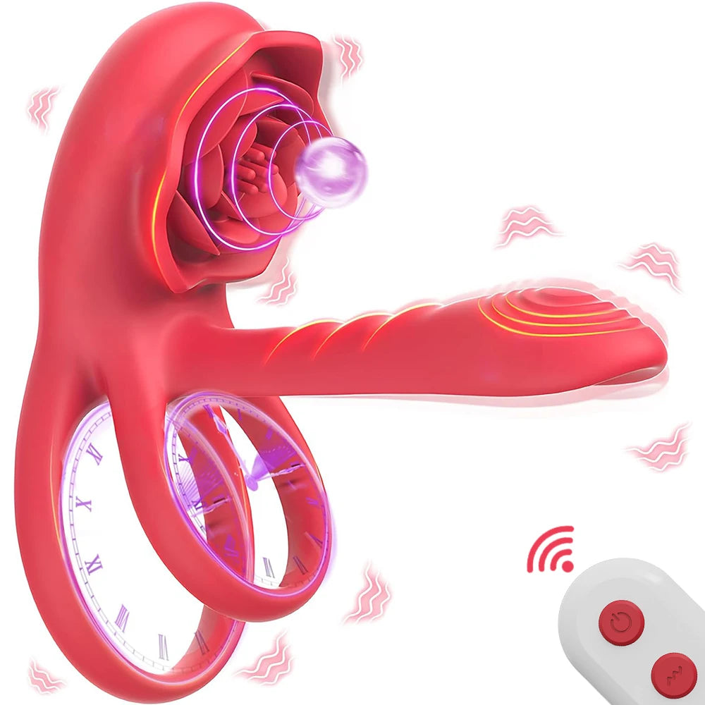 Vibrator for Couples, Vibrating Cock Ring with Testicles Clitoral Stimulator Remote Control Men's Penis Vibrators Adult Sex Toys