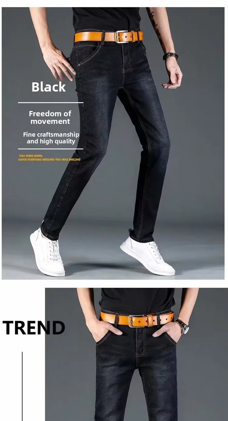 Slim Fit Casual Straight Leg Jeans Men's Lightweight Stretchy Loose Fit Classic Style Youthful Fashion Spring Summer