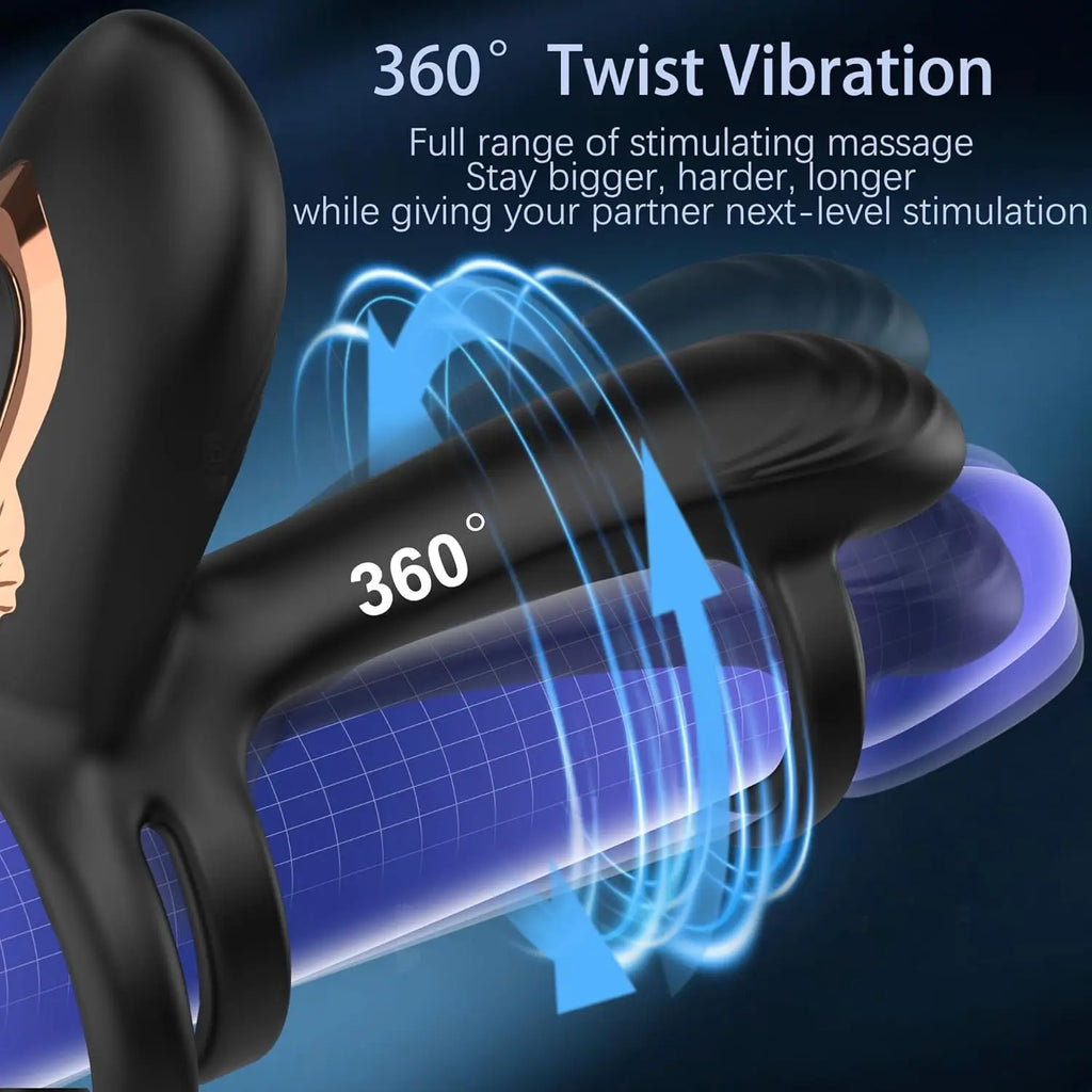 Vibrating Cock Ring with 360° Twisting G-Spot Stimulator – Penis Ring Couple Sex Toys Penis Sleeve Extender Vibrator for Men