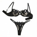 Women's Black Lily Embroidered Bra & Brief Set