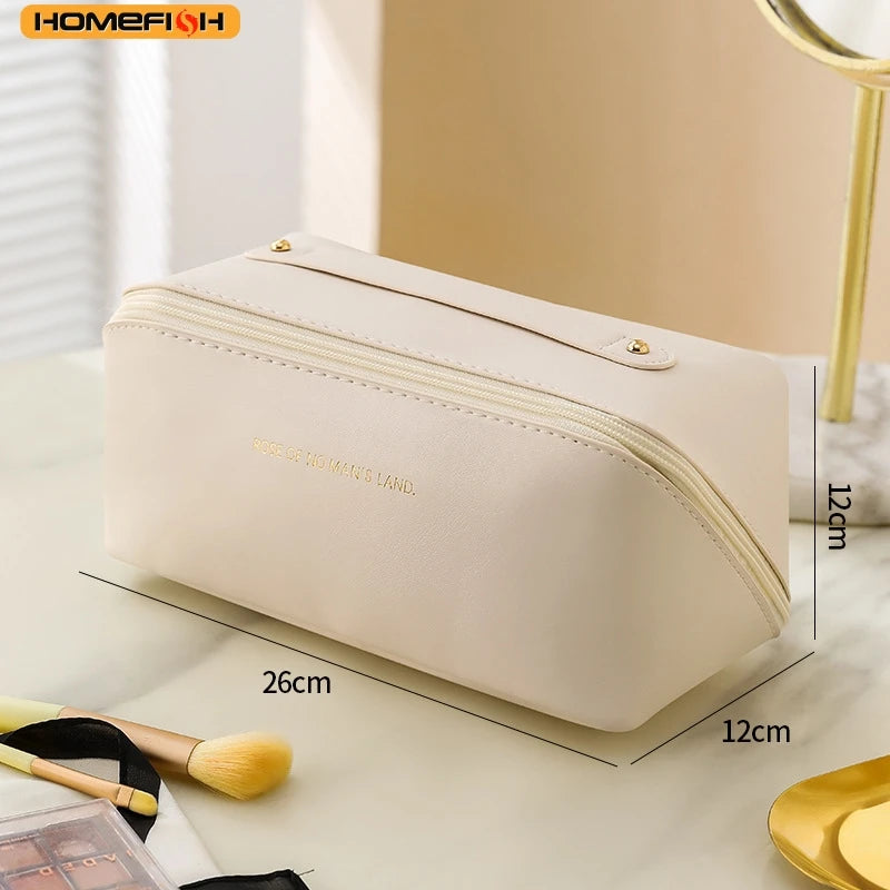 HOMEFISH Luxury Zipper Cosmetic Storage Case, Portable Travel Makeup Organizer Toiletry Bag for Women