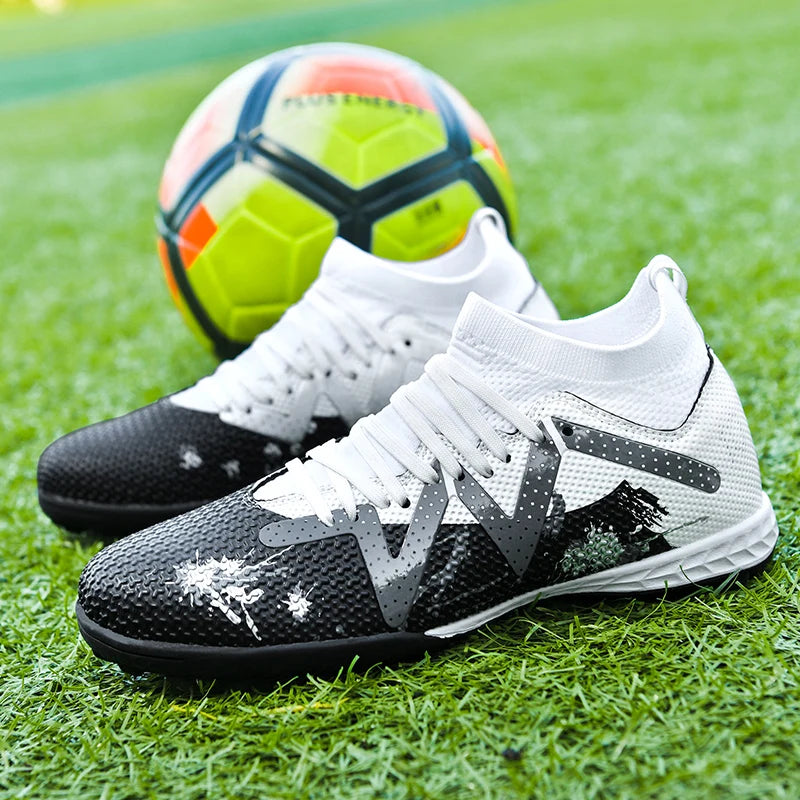 TF Soccer Boots For Adults Elastic PU Fabric Thickened Rubber Stud Base Wear Resistant Anti-slip Outdoor Turf Training Sneakers