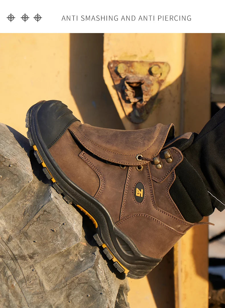 Genuine Leather Work Safety Boots Men High Temperature Resistant Welding Shoes Puncture-Proof Indestructible Shoes Work Boots
