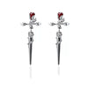 Gothic Red Rose Flower Cross Piercing Earrings Harajuku Kpop Dark Thorn Rose Stud Earring Grunge Girl Cross Sword Jewelry Party