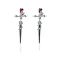 Gothic Red Rose Flower Cross Piercing Earrings Harajuku Kpop Dark Thorn Rose Stud Earring Grunge Girl Cross Sword Jewelry Party