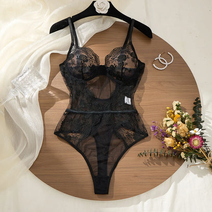 Women's Black Floral Lace Bodysuit