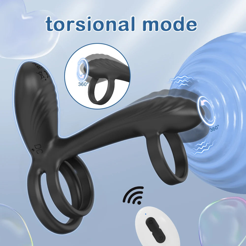 Vibrating Cock Ring with 360° Twisting G-Spot Stimulator – Penis Ring Couple Sex Toys Penis Sleeve Extender Vibrator for Men