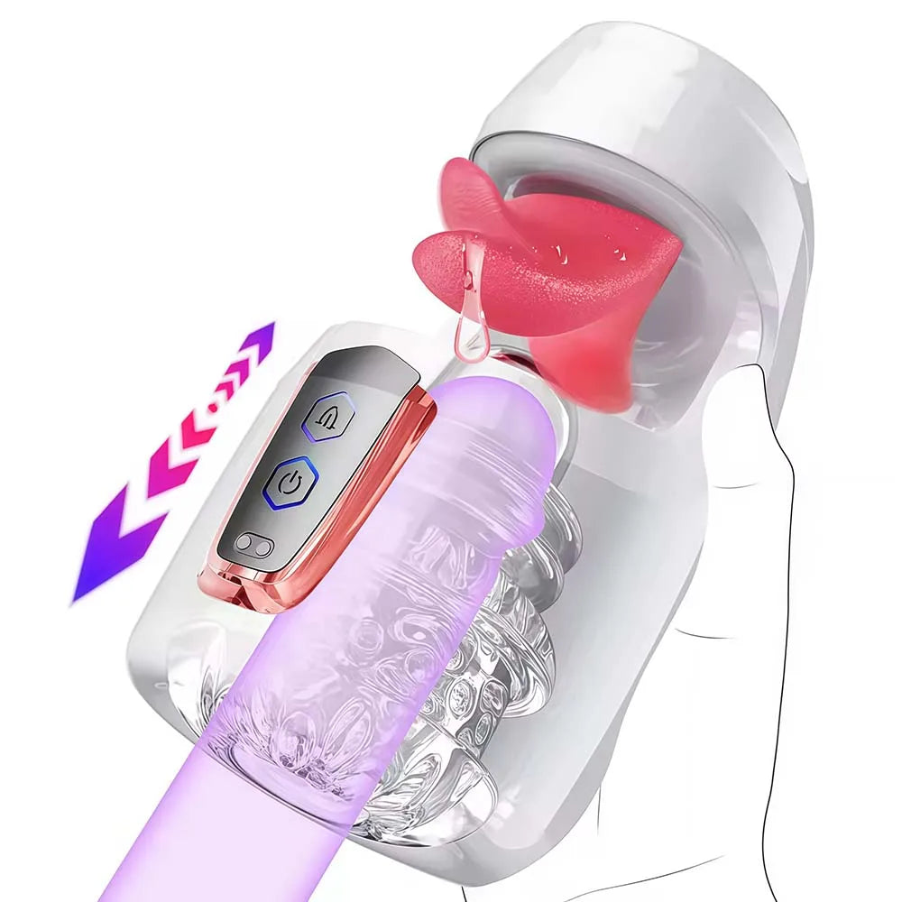Sex Toys for Men 10 Speeds Thrusting Vibrating Male Masturbation Cup Tongue Licking Blowjob Penis Trainer Sex Machine 18+