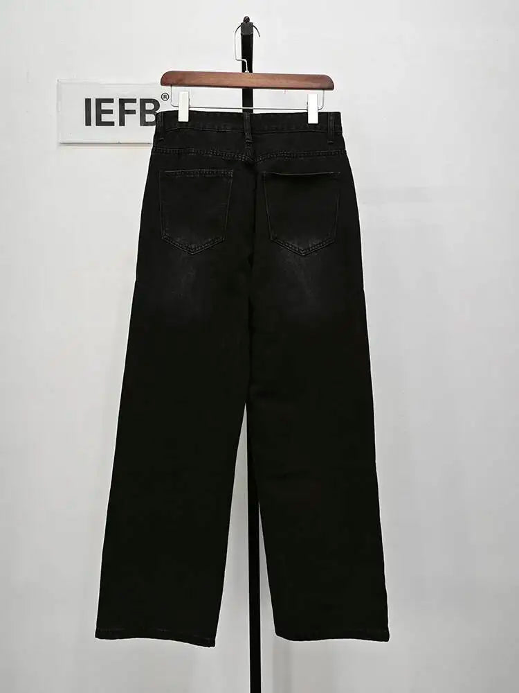 IEFB Men's Jeans New Korean Personality Straight Wide Leg Denim Pants Fashion Autumn Spring Vintage Male Trousers 9A5577