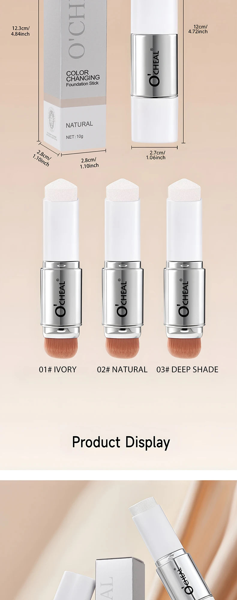 O'CHEAL Temperature Changing Foundation Stick Facial Coverage Blemishes Pores Double-Headed Face Matte Makeup Foundation Cream