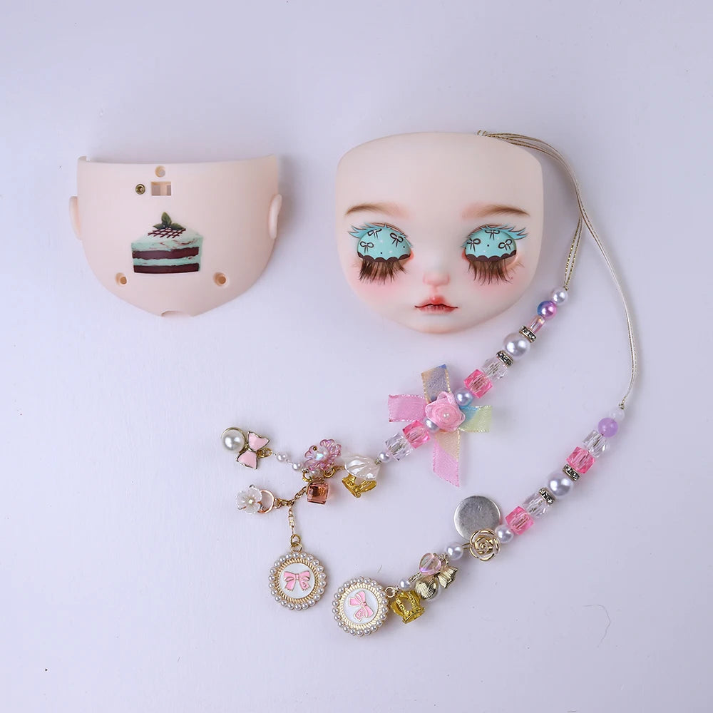 Blyth 1/6 doll hand drawn makeup face shell Blank Makeup DIY frosted face handmade