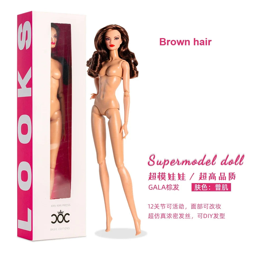 Xianxian new Supermodel doll  / 32cm nude naked doll with normal skin blond hair / 12 joint movable body + head / 1/6 doll toy