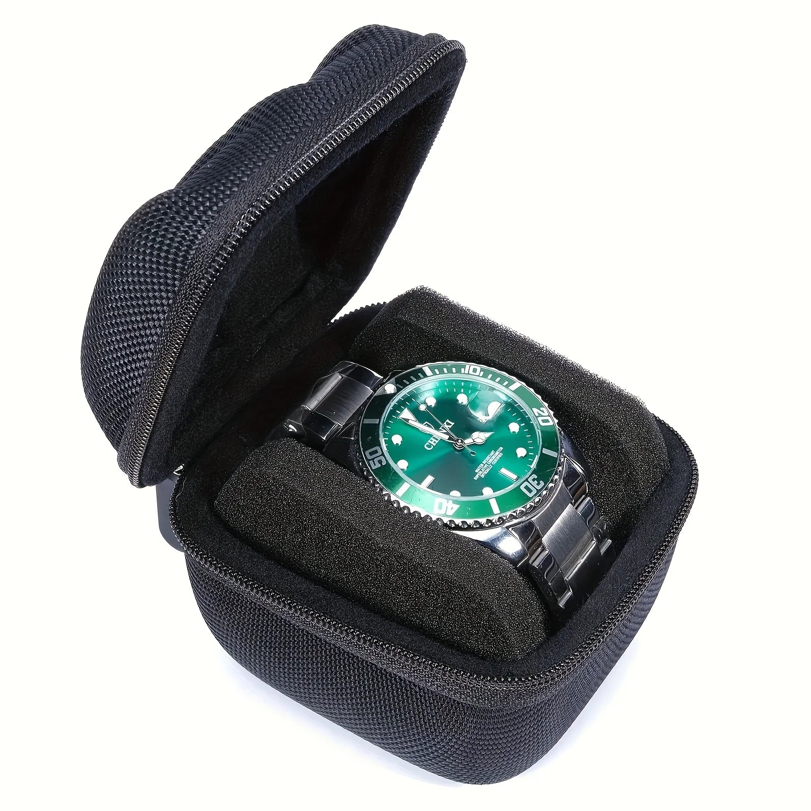 1pc Black Watch Storage Box - Hard Case W/Soft Pillows, Velvet Lined for Jewelry & Watches Protection