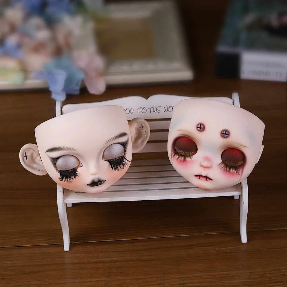 Blyth 1/6 doll hand drawn makeup face shell Blank Makeup DIY frosted face handmade