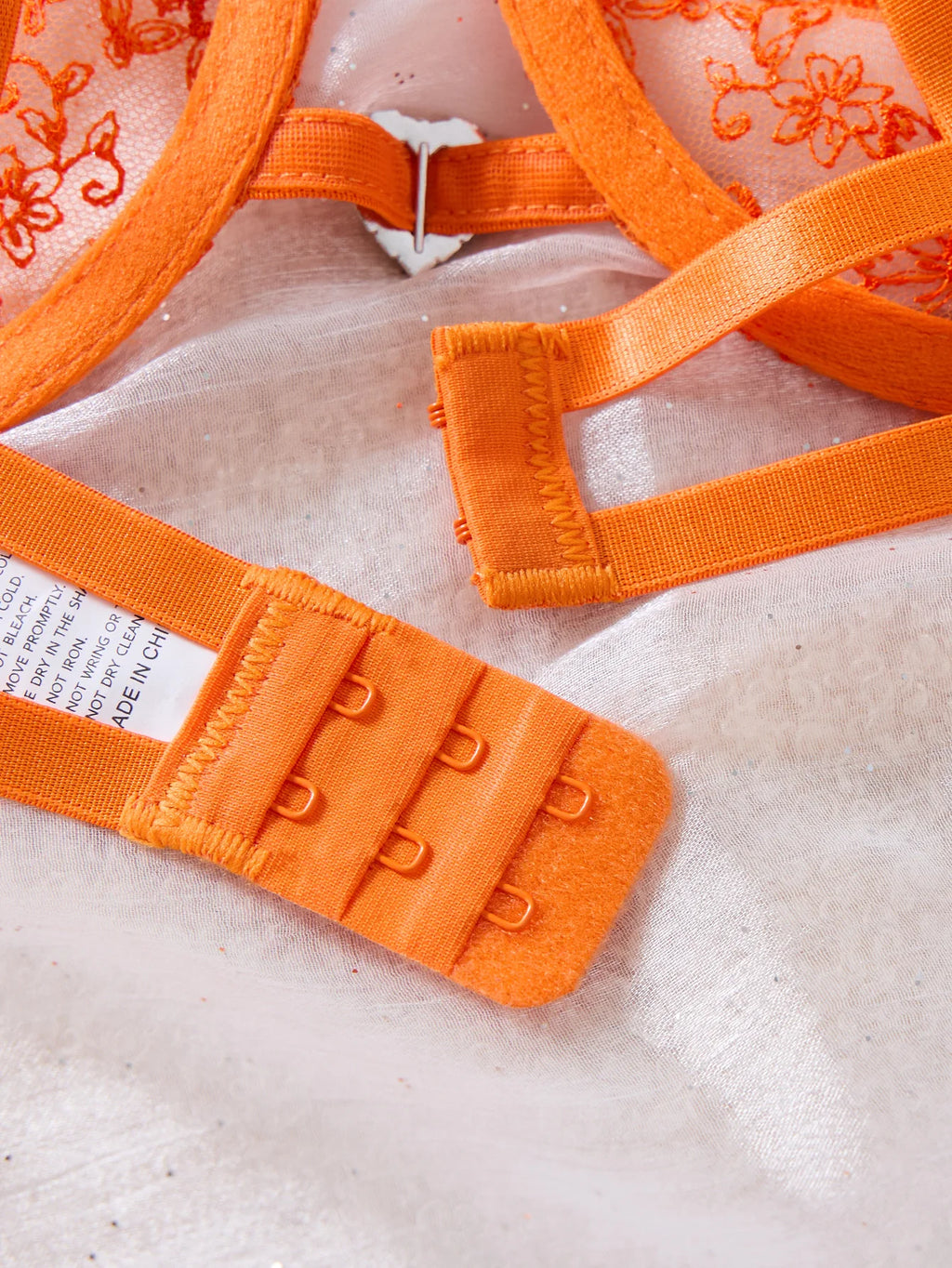 Orange Floral Embroidered Bra & Tie-Side Thong Set