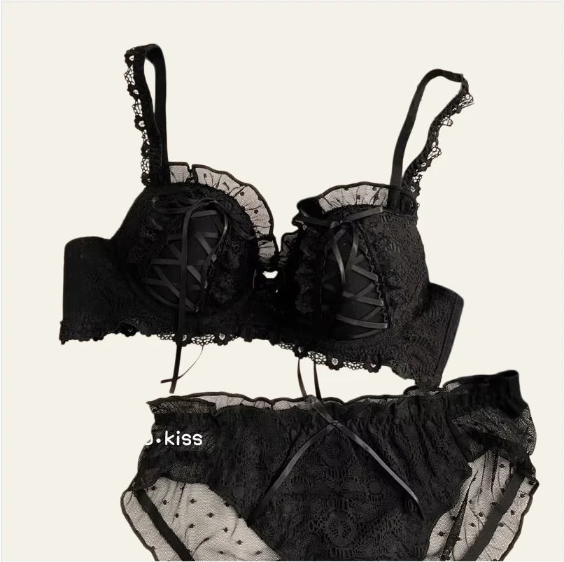 Princess Lolita Bra Set, Pure Lust Lace, Sexy Gathering, Anti-Sagging, Sweet Court Style, Comfortable Underwired Girl Bra Set