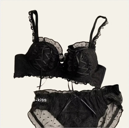 Princess Lolita Bra Set, Pure Lust Lace, Sexy Gathering, Anti-Sagging, Sweet Court Style, Comfortable Underwired Girl Bra Set
