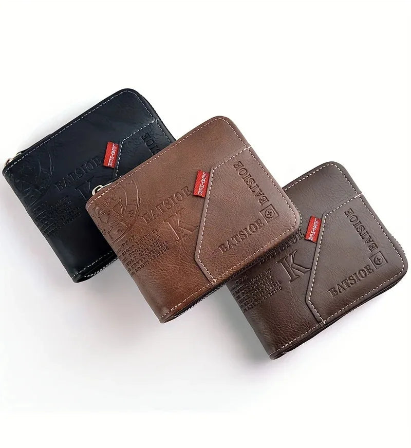 Trendy Splicing Fashion PU Retro Wax Oil Leather Short Style Men's Wallet Coin Short Style Men's Card Clip Wallet