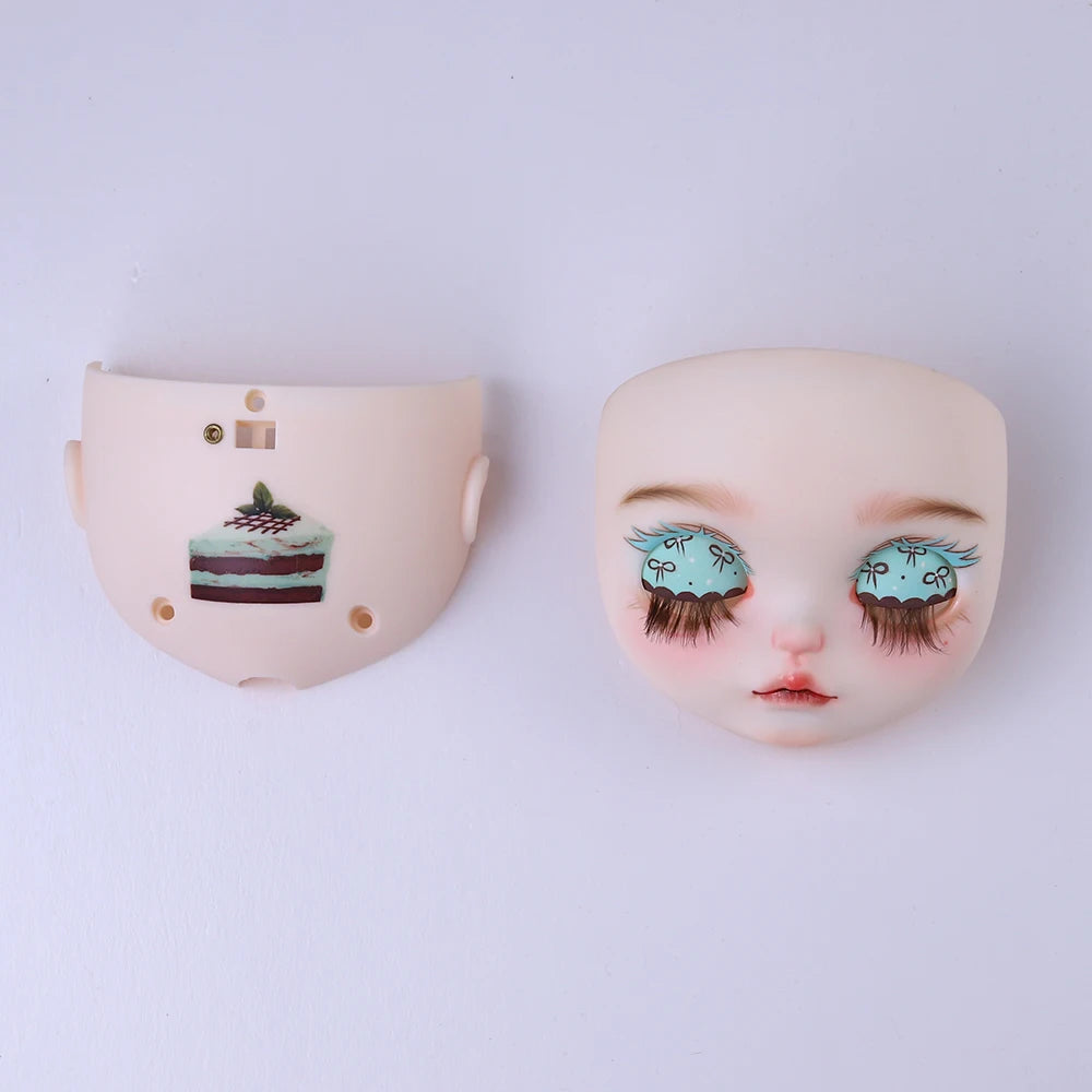 Blyth 1/6 doll hand drawn makeup face shell Blank Makeup DIY frosted face handmade