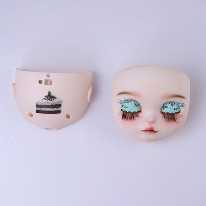 Blyth 1/6 doll hand drawn makeup face shell Blank Makeup DIY frosted face handmade