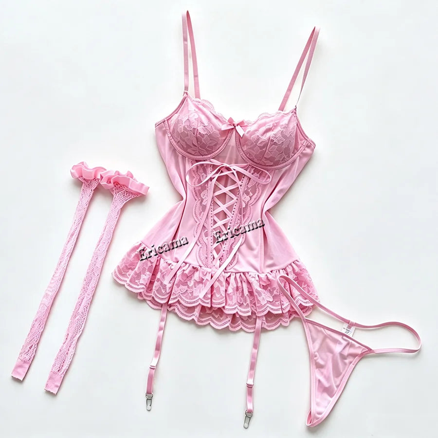 Women's Bow Lace-Up Lingerie Set