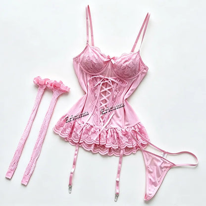 Women's Bow Lace-Up Lingerie Set