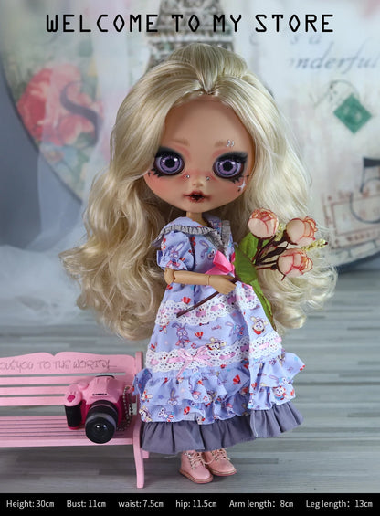 ICY DBS Blyth 1/6 Doll Hand Painted Set Tan Skin Long Eyelash Sleeping Doll Set SD